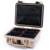 Pelican 1200 Case, Desert Tan with OD Green Latches TrekPak Divider System with Zipper Pouch ColorCase 012000-0120-310-130