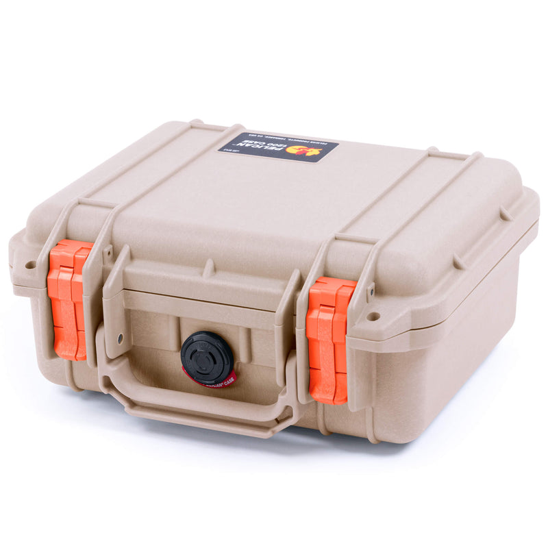 Pelican 1200 Case, Desert Tan with Orange Latches ColorCase 