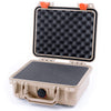 Pelican 1200 Case, Desert Tan with Orange Latches Pick & Pluck Foam with Convolute Lid Foam ColorCase 012000-0001-310-150