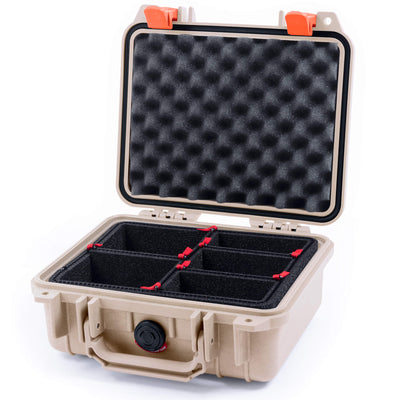 Pelican 1200 Case, Desert Tan with Orange Latches TrekPak Divider System with Convolute Lid Foam ColorCase 012000-0020-310-150