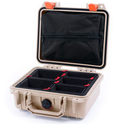 Pelican 1200 Case, Desert Tan with Orange Latches TrekPak Divider System with Zipper Pouch ColorCase 012000-0120-310-150