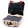 Pelican 1200 Case, Desert Tan with Red Latches Pick & Pluck Foam with Zipper Pouch ColorCase 012000-0101-310-320