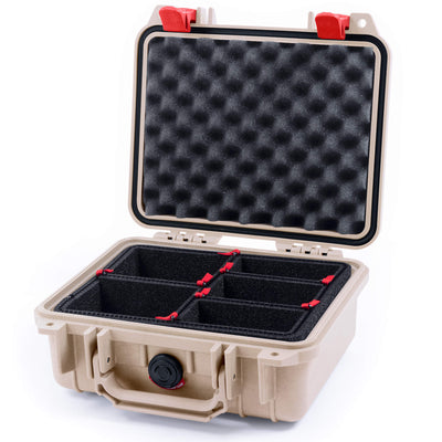 Pelican 1200 Case, Desert Tan with Red Latches TrekPak with Convolute Foam ColorCase 012000-0020-310-320