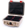 Pelican 1200 Case, Desert Tan with Red Latches TrekPak with Zipper Pouch ColorCase 012000-0120-310-320