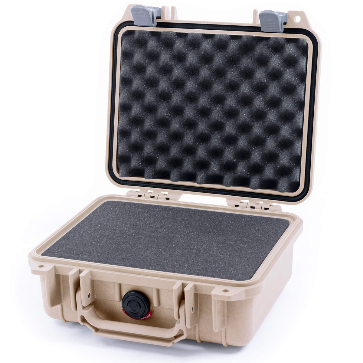 Pelican 1200 Case, Desert Tan with Silver Latches Pick &amp; Pluck Foam with Convolute Foam ColorCase 012000-0001-310-180