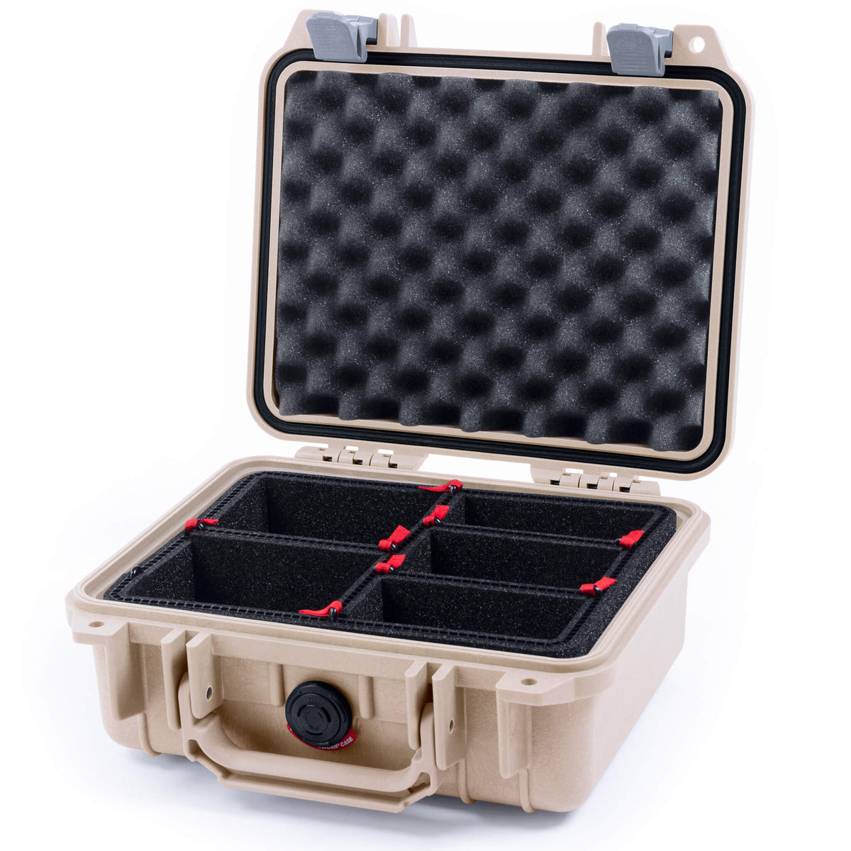Pelican 1200 Case, Desert Tan with Silver Latches TrekPak with Convolute Foam ColorCase 012000-0020-310-180