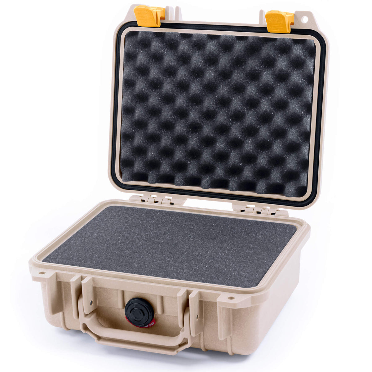 Pelican 1200 Case, Desert Tan with Yellow Latches Pick &amp; Pluck Foam with Convolute Foam ColorCase 012000-0001-310-240