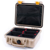 Pelican 1200 Case, Desert Tan with Yellow Latches TrekPak with Zipper Pouch ColorCase 012000-0120-310-240