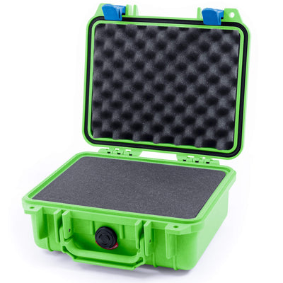 Pelican 1200 Case, Lime Green with Blue Latches Pick & Pluck Foam with Convolute Lid Foam ColorCase 012000-0001-300-120