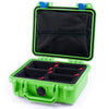 Pelican 1200 Case, Lime Green with Blue Latches TrekPak Divider System with Zipper Pouch ColorCase 012000-0120-300-120