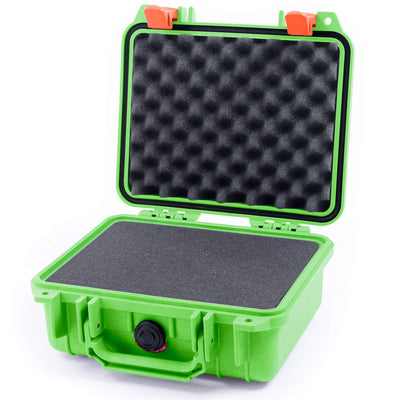 Pelican 1200 Case, Lime Green with Orange Latches Pick & Pluck Foam with Convolute Lid Foam ColorCase 012000-0001-300-150