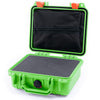 Pelican 1200 Case, Lime Green with Orange Latches Pick & Pluck Foam with Zipper Pouch ColorCase 012000-0101-300-150