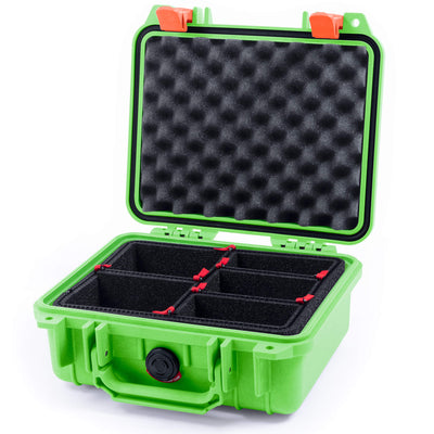 Pelican 1200 Case, Lime Green with Orange Latches TrekPak Divider System with Convolute Lid Foam ColorCase 012000-0020-300-150