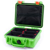 Pelican 1200 Case, Lime Green with Orange Latches TrekPak Divider System with Zipper Pouch ColorCase 012000-0120-300-150