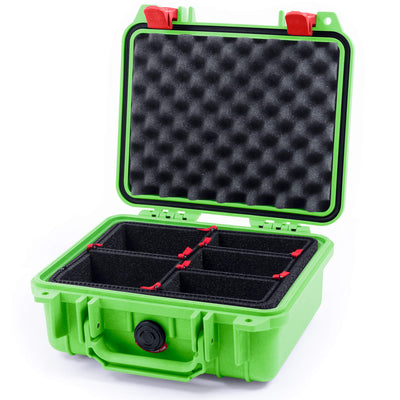 Pelican 1200 Case, Lime Green with Red Latches TrekPak Divider System with Convolute Lid Foam ColorCase 012000-0020-300-320