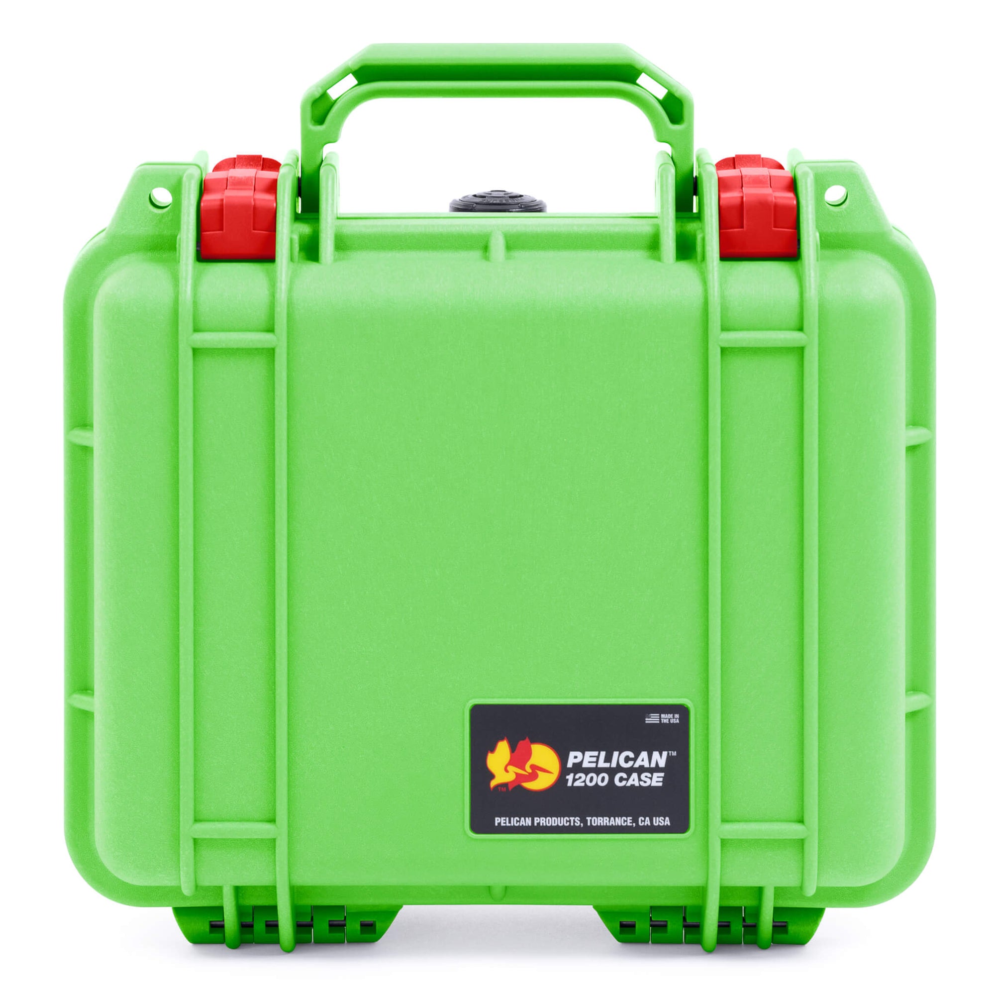 Pelican 1200 Case, Lime Green with Red Latches ColorCase 