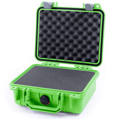 Pelican 1200 Case, Lime Green with Silver Latches Pick & Pluck Foam with Convolute Lid Foam ColorCase 012000-0001-300-180