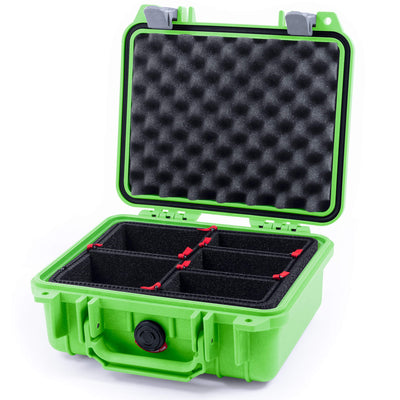 Pelican 1200 Case, Lime Green with Silver Latches TrekPak Divider System with Convolute Lid Foam ColorCase 012000-0020-300-180