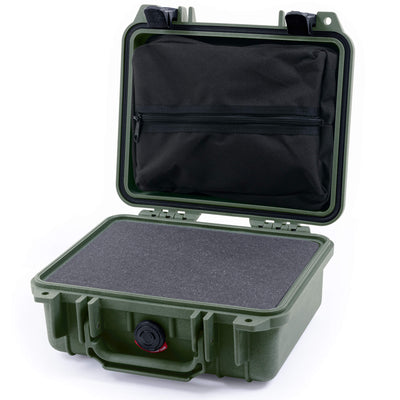 Pelican 1200 Case, OD Green with Black Latches Pick & Pluck Foam with Zipper Pouch ColorCase 012000-0101-130-110