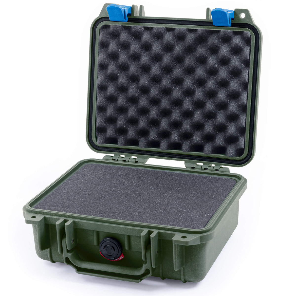 Pelican 1200 Case, OD Green with Blue Latches Pick &amp; Pluck Foam with Convolute Foam ColorCase 012000-0001-130-120