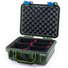 Pelican 1200 Case, OD Green with Blue Latches TrekPak with Convolute Foam ColorCase 012000-0020-130-120