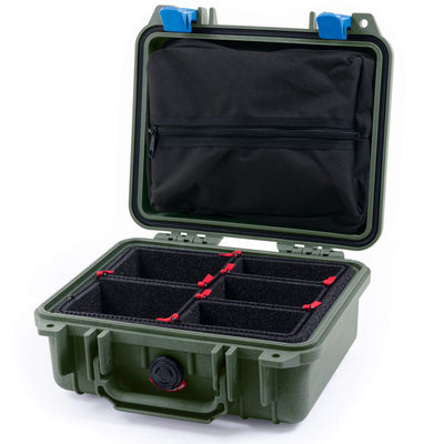 Pelican 1200 Case, OD Green with Blue Latches TrekPak with Zipper Pouch ColorCase 012000-0120-130-120