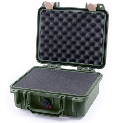 Pelican 1200 Case, OD Green with Desert Tan Latches Pick & Pluck Foam with Convolute Lid Foam ColorCase 012000-0001-130-310