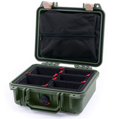 Pelican 1200 Case, OD Green with Desert Tan Latches TrekPak Divider System with Zipper Pouch ColorCase 012000-0120-130-310