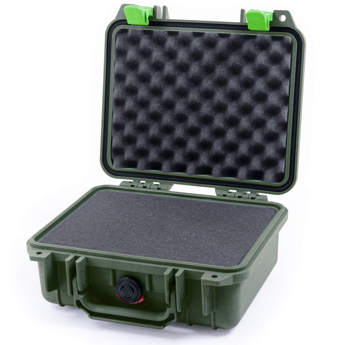 Pelican 1200 Case, OD Green with Lime Green Latches Pick &amp; Pluck Foam with Convolute Lid Foam ColorCase 012000-0001-130-300