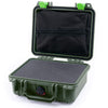 Pelican 1200 Case, OD Green with Lime Green Latches Pick & Pluck Foam with Zipper Pouch ColorCase 012000-0101-130-300