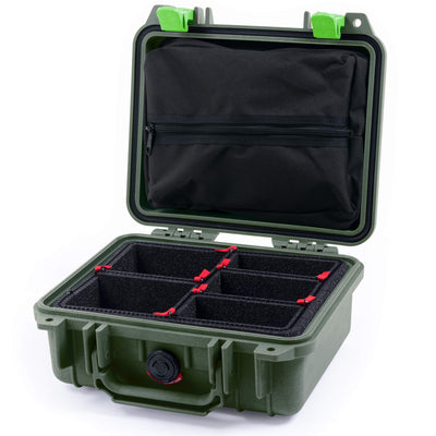Pelican 1200 Case, OD Green with Lime Green Latches TrekPak Divider System with Zipper Pouch ColorCase 012000-0120-130-300