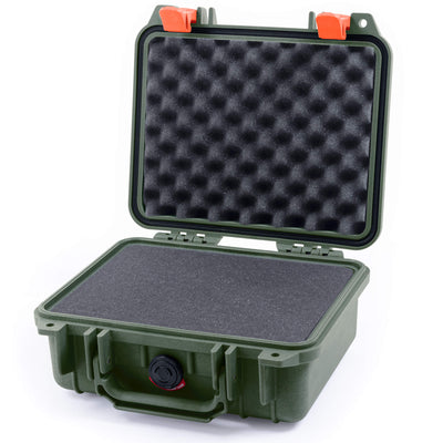 Pelican 1200 Case, OD Green with Orange Latches Pick & Pluck Foam with Convolute Lid Foam ColorCase 012000-0001-130-150