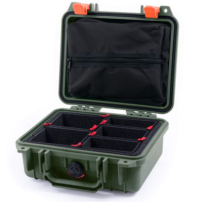 Pelican 1200 Case, OD Green with Orange Latches TrekPak Divider System with Zipper Pouch ColorCase 012000-0120-130-150