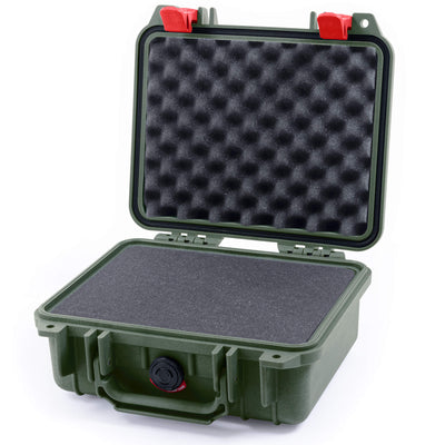 Pelican 1200 Case, OD Green with Red Latches Pick & Pluck Foam with Convolute Foam ColorCase 012000-0001-130-320