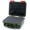 Pelican 1200 Case, OD Green with Red Latches Pick & Pluck Foam with Zipper Pouch ColorCase 012000-0101-130-320