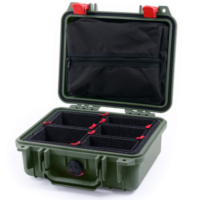 Pelican 1200 Case, OD Green with Red Latches TrekPak with Zipper Pouch ColorCase 012000-0120-130-320