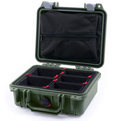 Pelican 1200 Case, OD Green with Silver Latches TrekPak Divider System with Zipper Pouch ColorCase 012000-0120-130-180