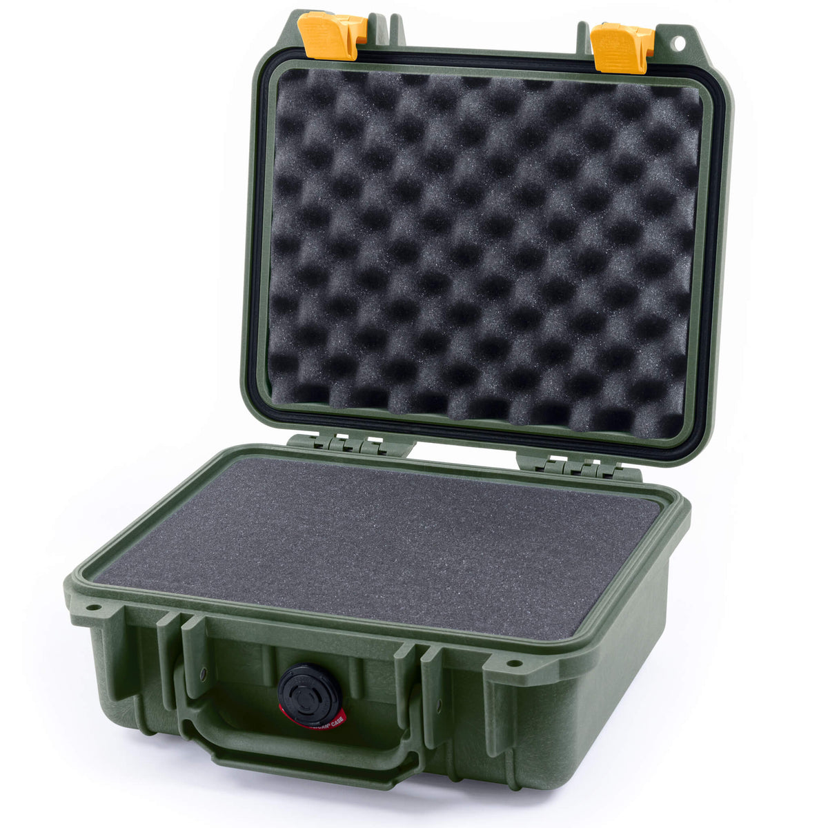 Pelican 1200 Case, OD Green with Yellow Latches Pick &amp; Pluck Foam with Convolute Lid Foam ColorCase 012000-0001-130-240