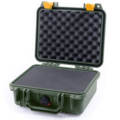 Pelican 1200 Case, OD Green with Yellow Latches Pick & Pluck Foam with Convolute Lid Foam ColorCase 012000-0001-130-240