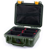 Pelican 1200 Case, OD Green with Yellow Latches TrekPak Divider System with Zipper Pouch ColorCase 012000-0120-130-240