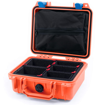 Pelican 1200 Case, Orange with Blue Latches TrekPak with Zipper Pouch ColorCase 012000-0120-150-120