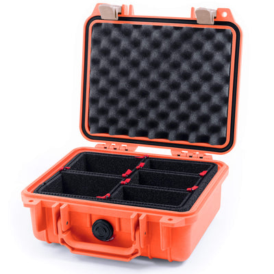 Pelican 1200 Case, Orange with Desert Tan Latches TrekPak with Convolute Foam ColorCase 012000-0020-150-310