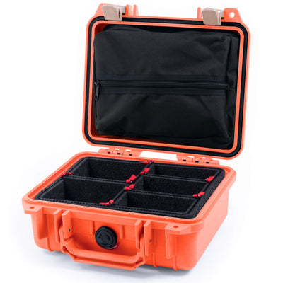 Pelican 1200 Case, Orange with Desert Tan Latches TrekPak with Zipper Pouch ColorCase 012000-0120-150-310