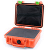 Pelican 1200 Case, Orange with Lime Green Latches Pick & Pluck Foam with Zipper Pouch ColorCase 012000-0101-150-240