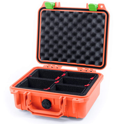 Pelican 1200 Case, Orange with Lime Green Latches TrekPak Divider System with Convolute Lid Foam ColorCase 012000-0020-150-240
