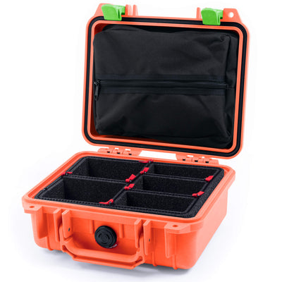 Pelican 1200 Case, Orange with Lime Green Latches TrekPak Divider System with Zipper Pouch ColorCase 012000-0120-150-240