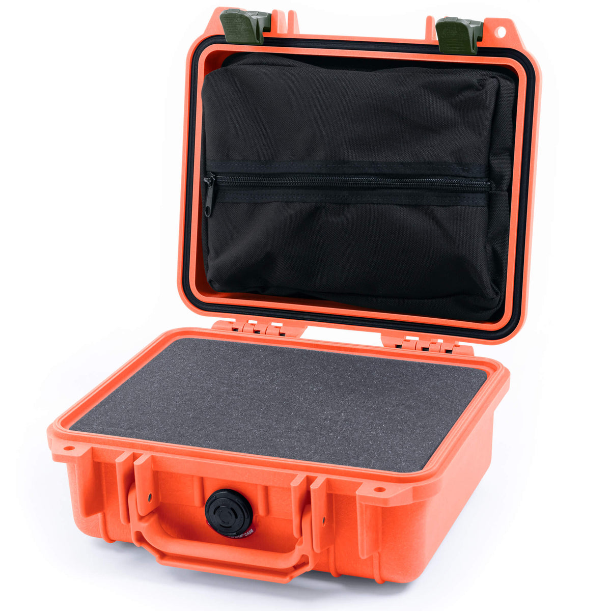 Pelican 1200 Case, Orange with OD Green Latches Pick &amp; Pluck Foam with Zipper Pouch ColorCase 012000-0101-150-130