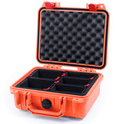 Pelican 1200 Case, Orange with Red Latches TrekPak with Convolute Foam ColorCase 012000-0020-150-320