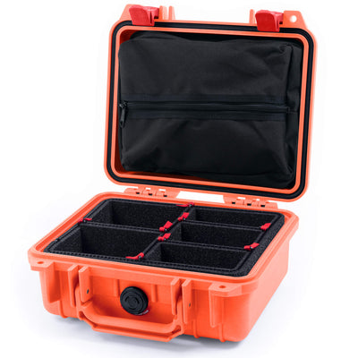 Pelican 1200 Case, Orange with Red Latches TrekPak with Zipper Pouch ColorCase 012000-0120-150-320