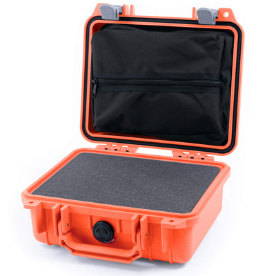 Pelican 1200 Case, Orange with Silver Latches Pick & Pluck Foam with Zipper Pouch ColorCase 012000-0101-150-180